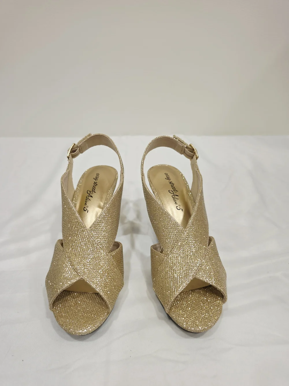 easy street Gold Glitter Christy Crisscross Slingback Heels